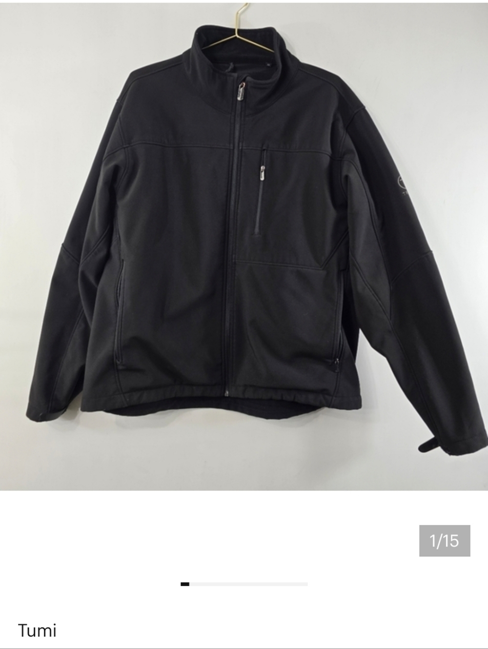T Tech Tumi Jacket Water Repellent Full Zip Soft Shell Solid Black Size XL Mens